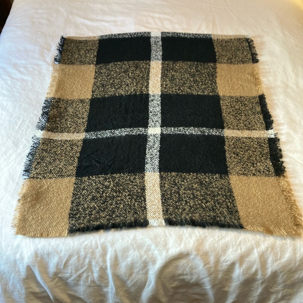 Aldo Black and Tan Plaid Blanket Scarf